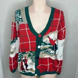 Belle Pointe Vintage Christman Cardigan Sweater Womens Size XL